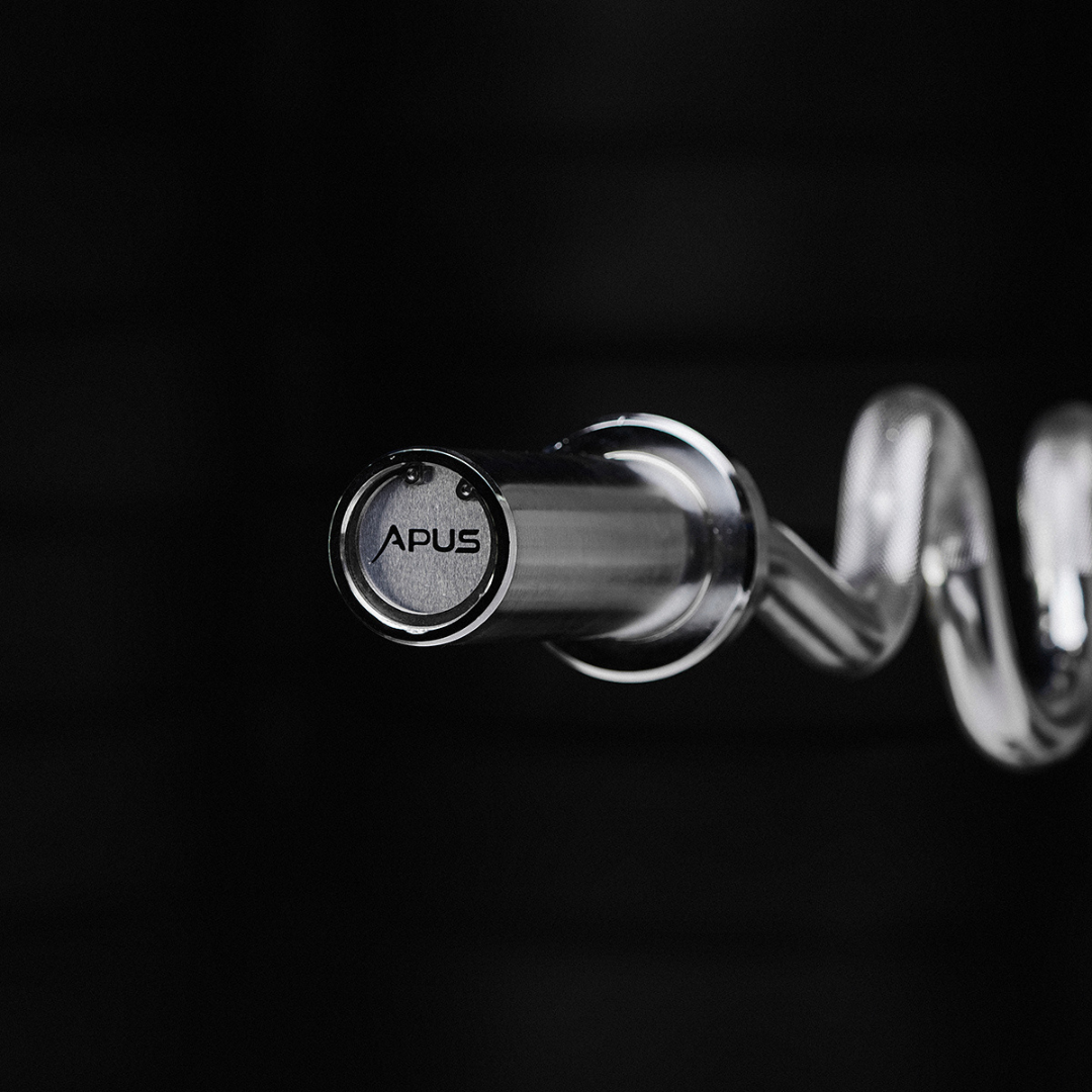 Verchroomde halterstang met gewichten voor biceps curls close up
