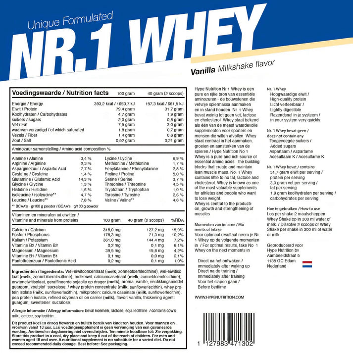 Hype Nutrition whey proteïne pot vanille – hoogwaardig proteine poeder