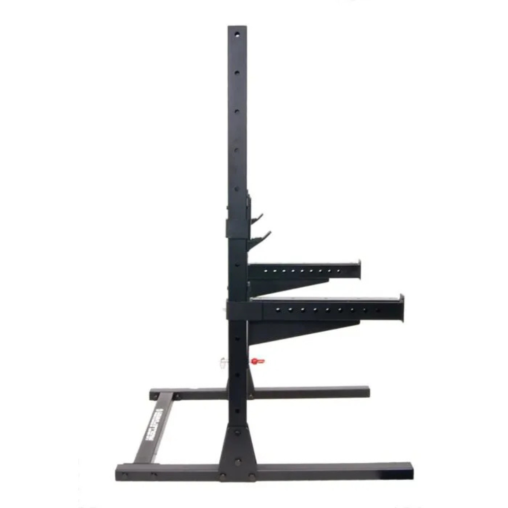 Squatrack met J-hooks en catchers voor krachttraining zijkant