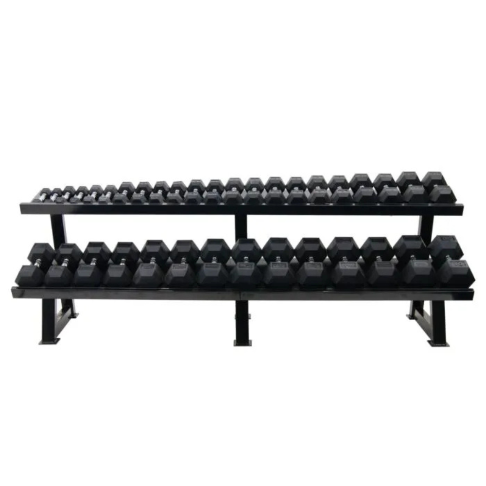 Heavy duty dumbbellrek 2-laags met zware dumbbells