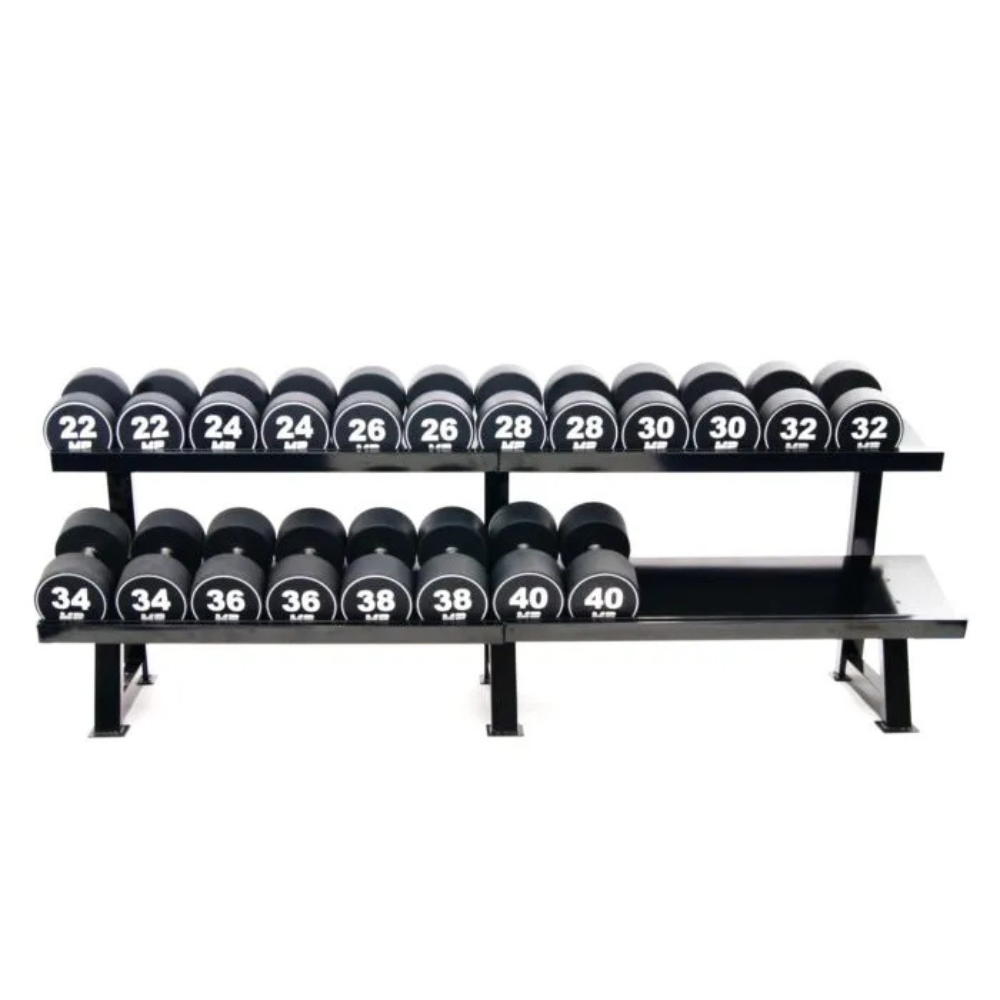 Heavy duty dumbbellrek 2-laags met zware dumbbells PU dumbbells