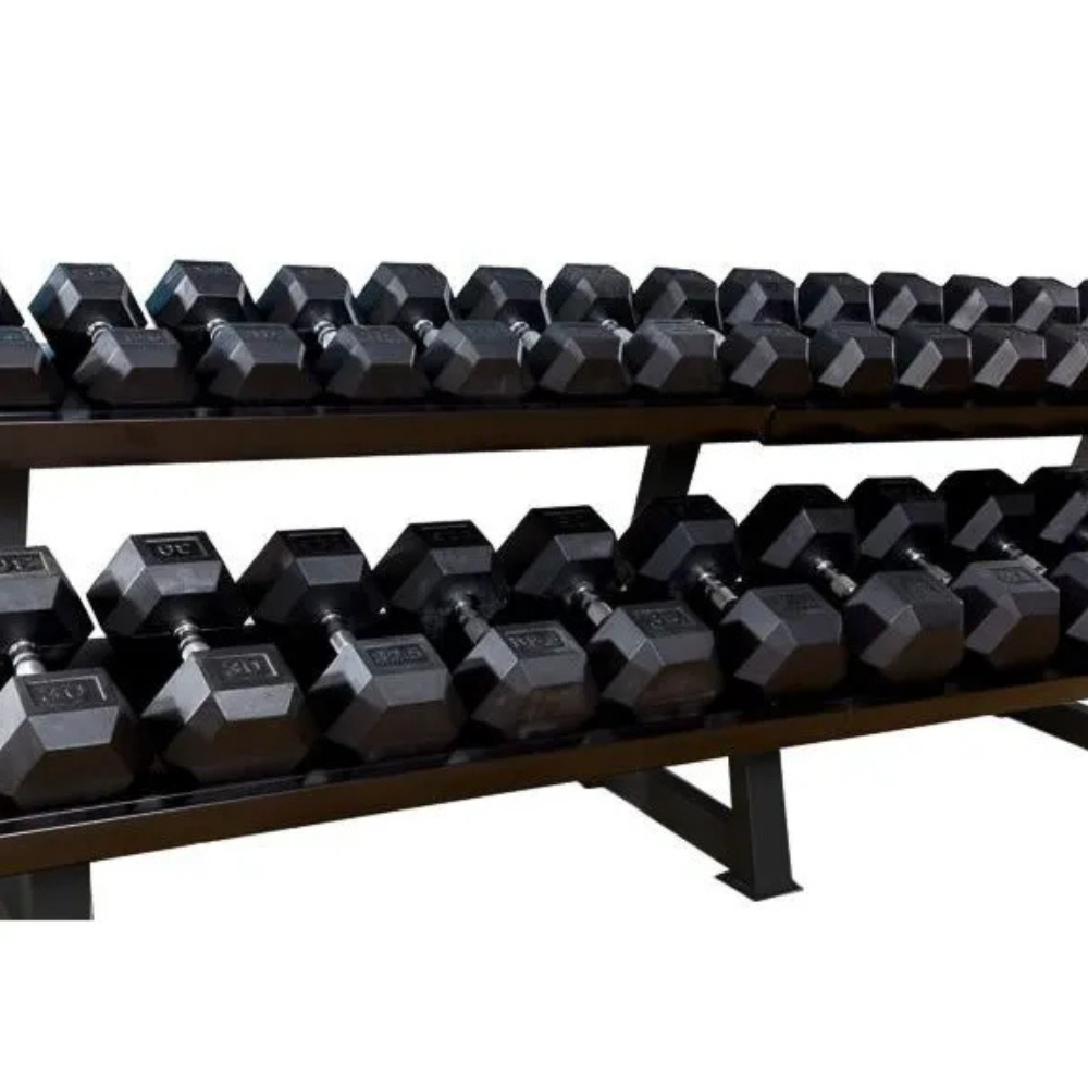 Professioneel dumbbell rack zwart voor fitnessruimte close up