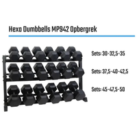 Dumbbellrek zwart 3-laags met dumbbells in home gym overzicht 1
