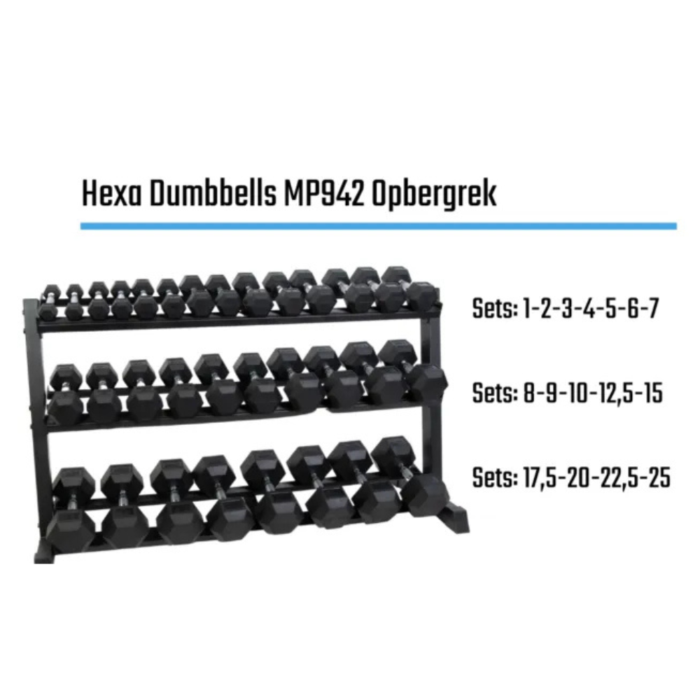 Professioneel dumbbell rack voor hex en PU dumbbells overzicht 3