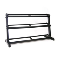 Dumbbellrek zwart 3-laags met dumbbells in home gym leeg