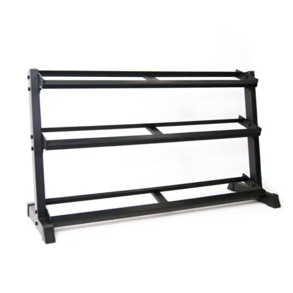 Dumbbellrek zwart 3-laags met dumbbells in home gym leeg