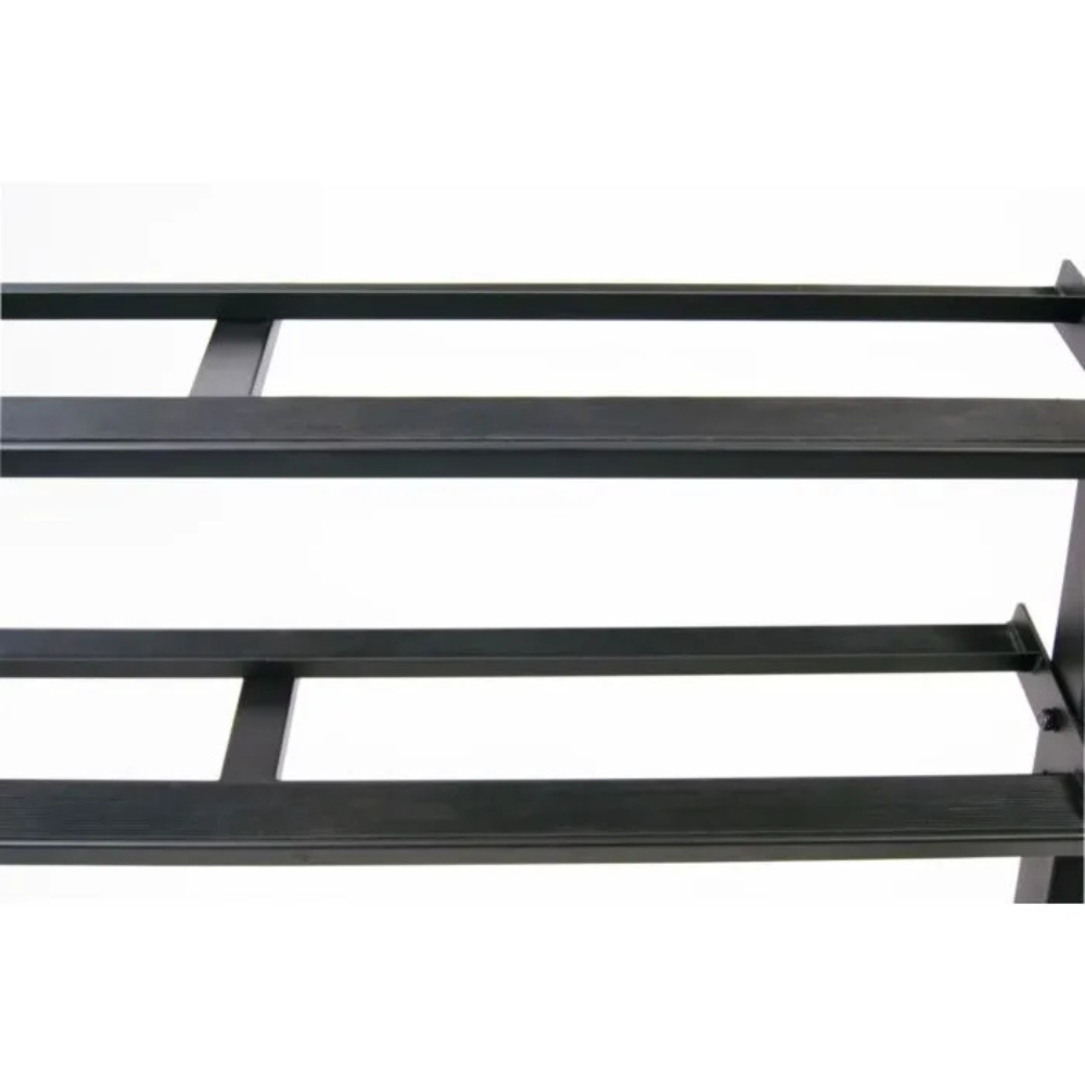 Stijlvol dumbbellrek zwart in moderne fitnessruimte detail shot