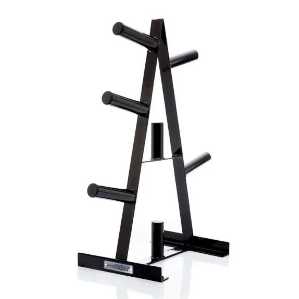 Zwart opbergrek halterschijven voor georganiseerde home gym of sportschool leeg