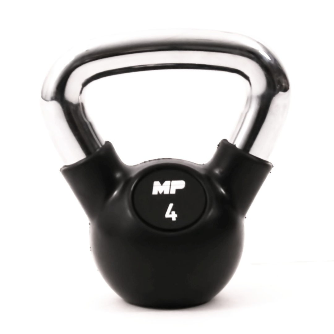 Rubber chrome kettlebell zwart in home gym 4kg