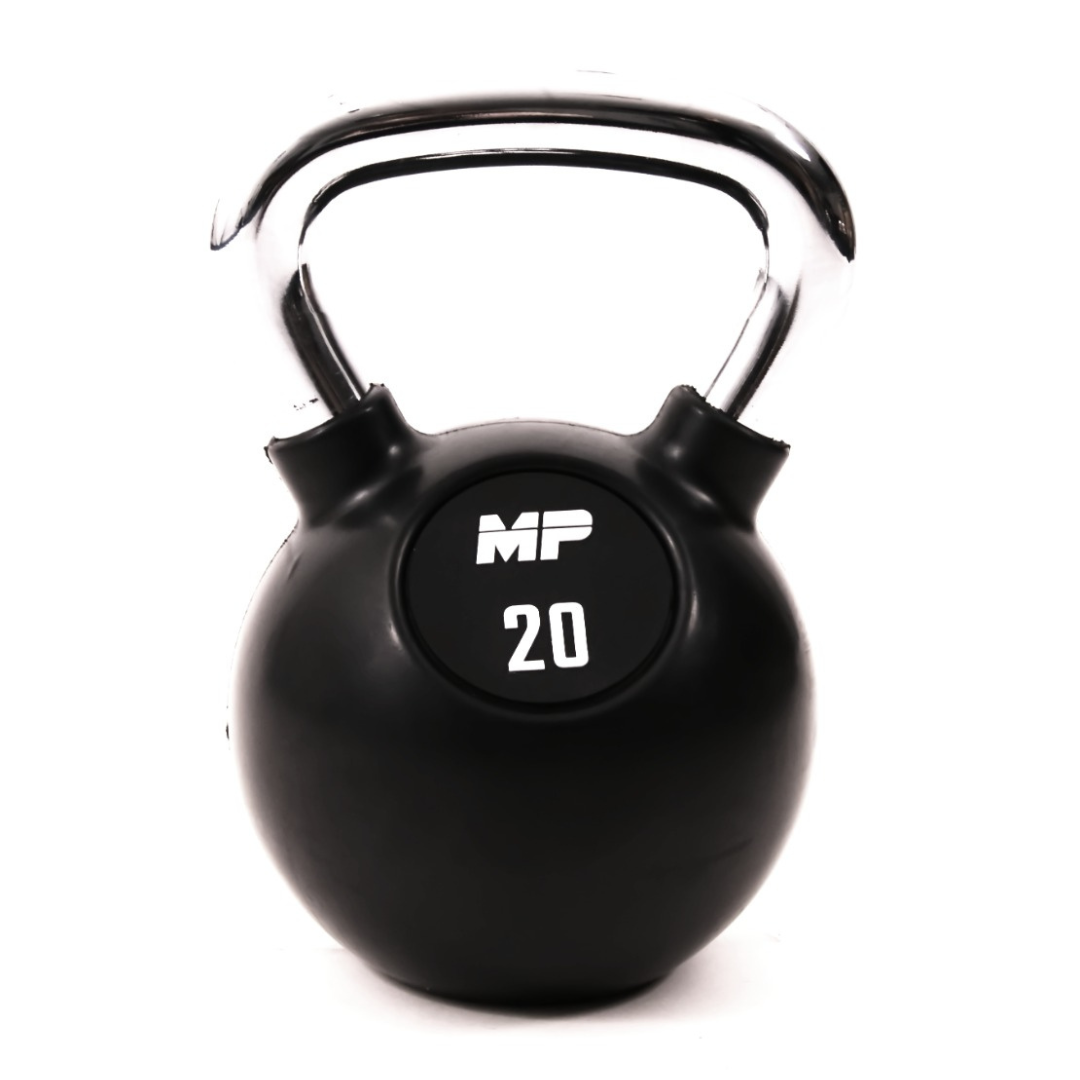 Rubber chrome kettlebell zwart in home gym 20kg