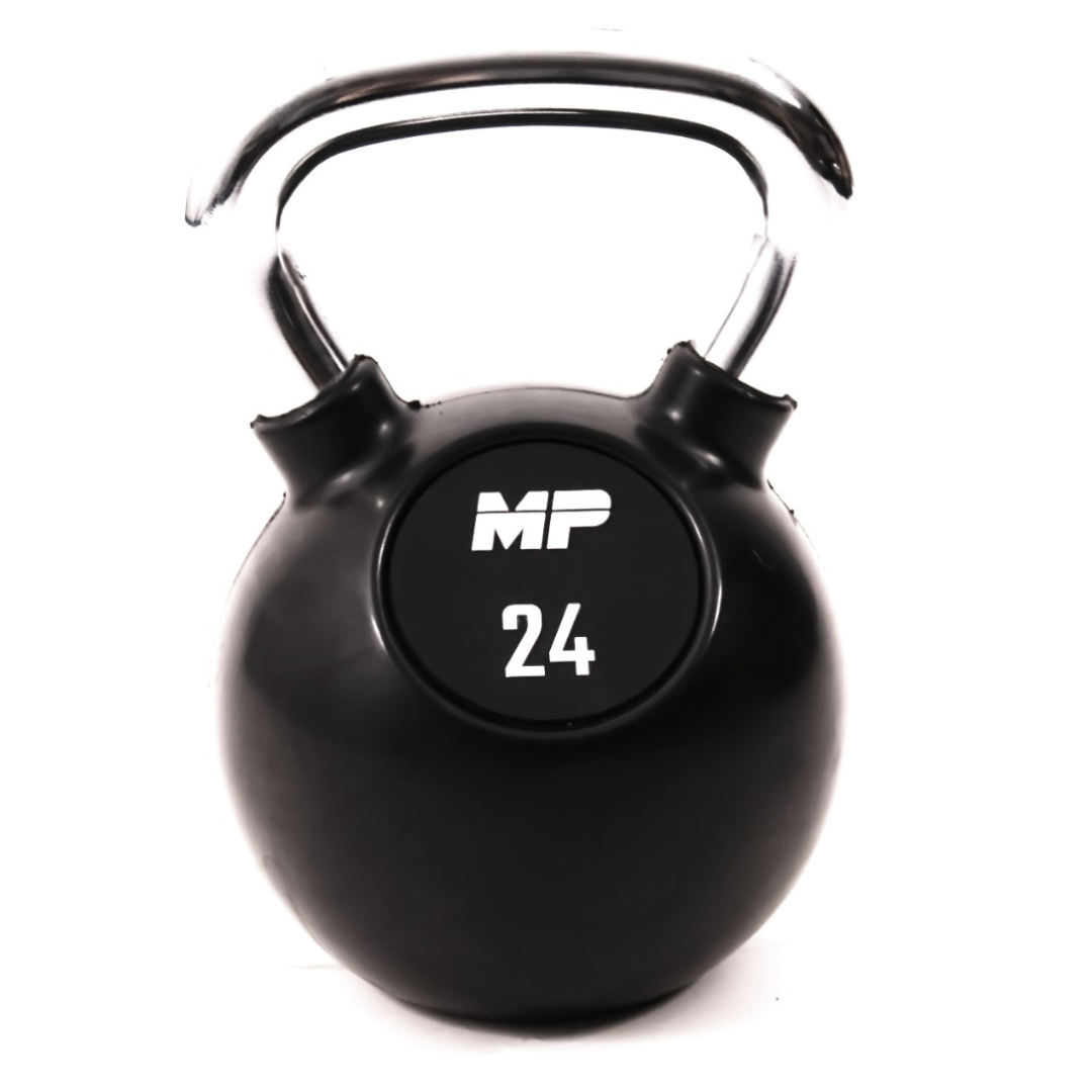 Rubber chrome kettlebell zwart in home gym 24kg