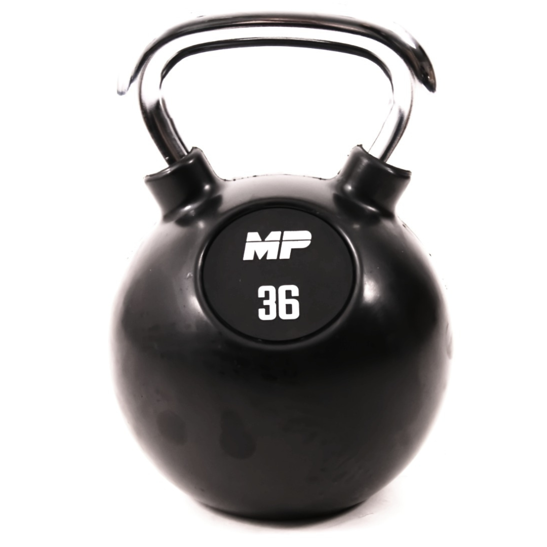 Rubber chrome kettlebell zwart in home gym 36kg