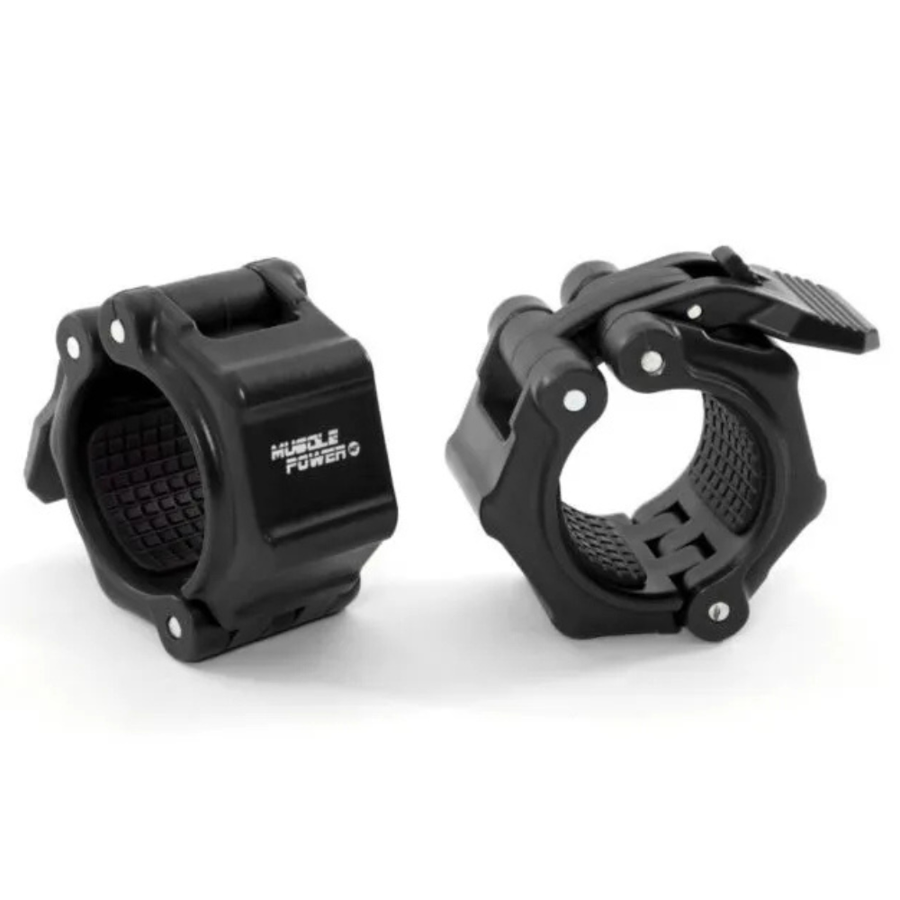 Zwarte quick lock barbell clips fitness accessoires krachttraining