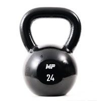 Gietijzeren kettlebell zwart voor home gym 24kg roterende gif