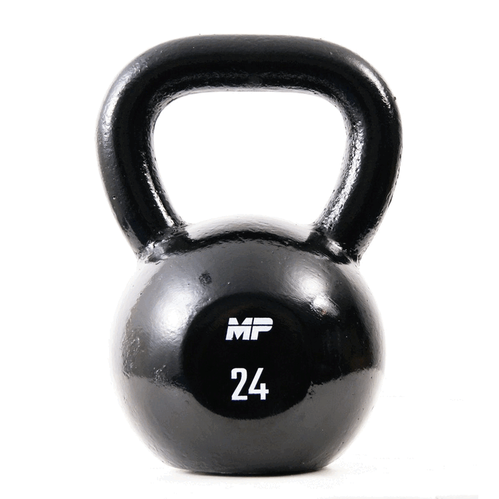 Gietijzeren kettlebell zwart voor home gym 24kg roterende gif